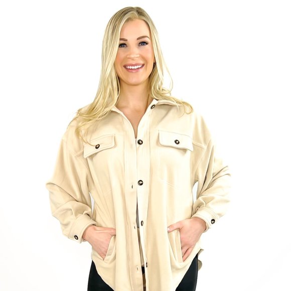 Zara Fleece Oversized Shacket- Oatmeal - Picture 1 of 4